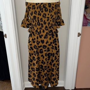 Smocked animal print midi dress NWT